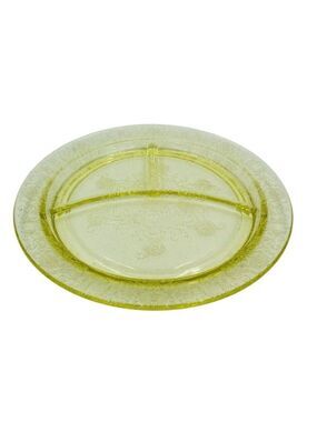 Vintage Federal Glass Amber Depression Divided Dinner Plates Set Of 2 Embossed F